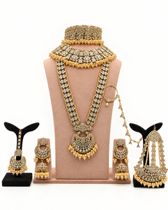 <b>Bridal</b> <b>Jewelry</b> <b>Set</b> Crystal Beaded CZ Choker Long Necklace Jhumka Earrings Pasa Mang Tika Nath Wedding Full Dulhan <b>Set</b> Wholesaler - Product Image 5