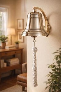 Campana Náutica con Cuerda Trenzada, Acabado Cromado Pulido, Campana de Puerta Marina Montada en la Pared para Decoración de Entrada de Casa y Jardín - Product Image 3