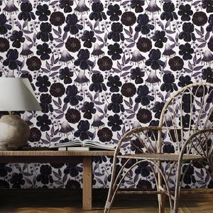 Carta da Parati Vintage Bianca e Nera Facile da Applicare con Fiori Gotici e Piante a Forma di Fungo - Product Image 5