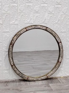 <b>Designer</b> Round Simple Bone Inlay <b>Mirror</b> Stylish Home Decor Accent Adds Charm And Sophistication To Modern Traditional Spaces - Product Image 4