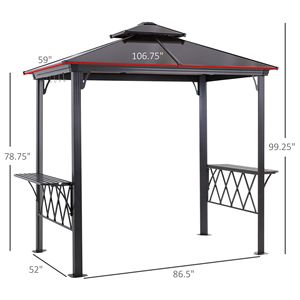 Gazebo per Barbecue da Patio 8,3 Piedi con Ripiani e Ganci, Tettoia Parasole Nera per Utensili - Product Image 3