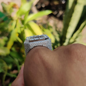 Moissanite Cluster Halo Engagement <b>Ring</b> 925 <b>Sterling</b> <b>Silver</b> Rhodium Plated Prong <b>Set</b> Brilliant Cut Hip Hop Style Bridal <b>Ring</b> - Product Image 4