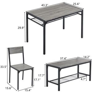 4-Piece <b>Kitchen</b> Dining <b>Table</b> Set <b>for</b> <b>Small</b> Spaces Home <b>Kitchen</b> Bar PU with <b>2</b> Chairs Bench <b>for</b> 4 People - Product Image 3