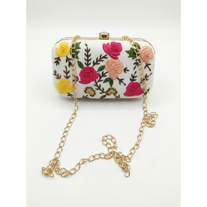 Women Floral Embroidered Clutch Bag Metal <b>Frame</b> Evening Purse Chain Strap Wedding Party Handbag Elegant Ladies Bag - Product Image 1