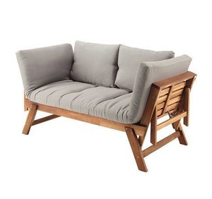 Teak Wood Daybed Convertible Folding Sofa <b>Lounge</b> Couch with <b>Light</b> Grey Cushion - Product Image 1