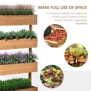 Jardinière verticale en bois à 4 niveaux, auto-drainante, en tissu non tissé, pour fleurs, légumes et herbes d'extérieur - Product Image 4