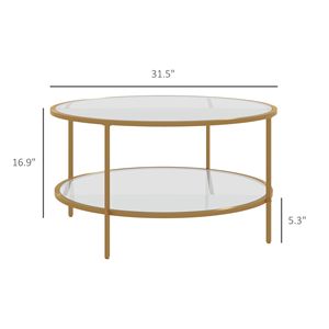 Tavolo rotondo a 2 livelli con piano in vetro temperato e struttura in acciaio come tavolino da divano o mobili di accento per soggiorno - Product Image 3