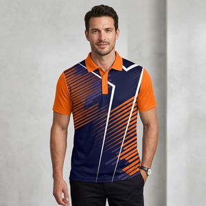 Men's Short Sleeve <b>Polo</b> Shirt <b>Orange</b> Navy Geometric Print Quick Dry Polyester Sporty Regular Fit - Product Image 6