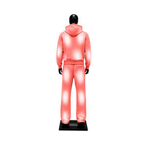 Ensemble de survêtement rose corail pour homme : sweat à capuche zippé et pantalon de jogging, effet délavé tendance, tenue de sport décontractée, vente en gros, personnalisable - Product Image 2
