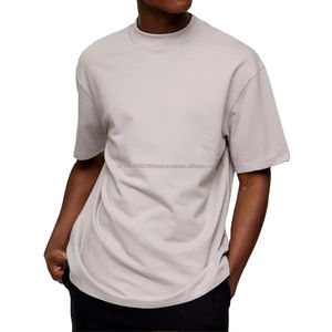 Wholesale Super Heavy 210gsm Thick <b>Oversized</b> Drop Shoulder <b>T</b>-<b>shirt</b> Mock Neck <b>Plain</b> 100 Cotton Mens Boxy Fit <b>t</b> <b>Shirt</b> - Product Image 4