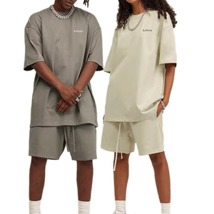 Ensemble de t-shirts et shorts décontractés pour hommes et femmes, été, nouveau, couleur unie simple - Product Image 1