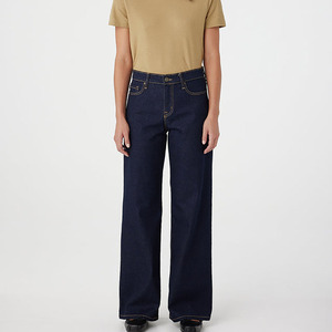 Jeans de Mezclilla de Cintura Alta y Pierna Recta, Lavado Oscuro, Estilo Casual, 100% Algodón, Corte Regular, Jeans de Verano para Mujer - Product Image 1