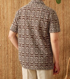 เสื้อเชิ้ตลำลองแขนสั้นพิมพ์ลายสำหรับผู้ชาย ปกพับได้ ผ้าป๊อปลิน ใส่ได้ในฤดูร้อน - Product Image 3