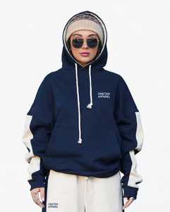 Ensemble de survêtement à capuche pour homme Oneten Apparel, color block, bleu marine et crème, coupe ample, décontracté pour l'automne - Product Image 5