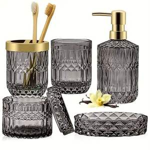 Ensemble d'accessoires de salle de bain modernes en verre, organiseur de vanité, pots à lotion et savon, parfait pour un cadeau sur le thème de la salle de bain - Product Image 3