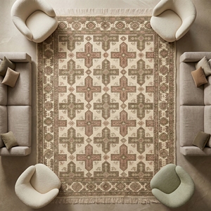 Alfombra Artesanal con Patrón Tribal Cruzado, Alfombra Geométrica Vintage de Lana - Product Image 5