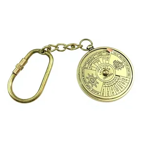 Porte-clés Calendrier Perpétuel en Laiton Antique, Anneau de Clé Rond en Métal Vintage, Accessoire Cadeau Nautique - Product Image 1
