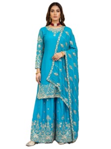 Elegant Look Heavy Embroidery Traditional Pattern Stitched Chinon Silk Pakistani Designer Salwar Kameez Coordinating Dupatta - Product Image 1