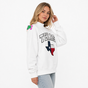 Sudadera de cuello alto para mujer, otoño/invierno, con parche bordado de la bandera de Texas, estilo casual oversize, 100% algodón polar transpirable - Product Image 4