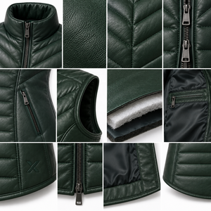 <b>Women's</b> Puffer, Quilted Insulated Leather Vests | Grey Black Burgundy Brown Green | OEM ODM Manufacturer | Premium Quality | - Product Image 4
