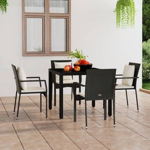 Silla de Jardín Negra con Cojines de Ratán PE Blanco Crema, Juego Estándar - Product Image 1