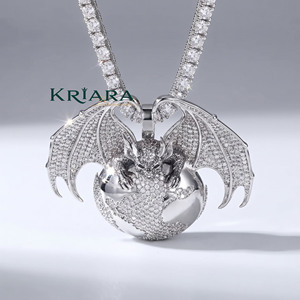 Colgante de Dragón de Plata 925 con Incrustaciones de Diamantes de Laboratorio y Cristales de Estrás, Chapado en Rodio, Joyería Unisex de Lujo con Temática Animal - Product Image 1