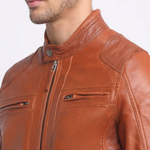 URBANGAZER Men's 100% Polyester Thick Leather Jacket Stand Collar <b>Covered</b> <b>Button</b> Patchwork Design Windproof Breathable High - Product Image 5
