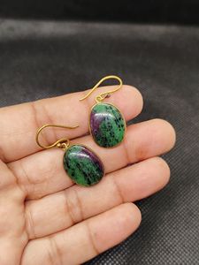 Boucles d'oreilles pendantes en laiton doré avec pierre précieuse naturelle Zoisite rubis, cadeau de mariage, bijoux - Product Image 2