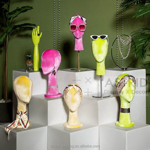 Gorro de maniquí con cabeza de terciopelo rosa, soporte de exhibición para peluca de pelo, soporte de exhibición para tienda - Product Image 4
