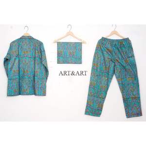 ชุดนอนผ้าฝ้าย 100% ชุดนอนออร์แกนิค ชุดนอนเดรส ขายส่ง ชุดนอนลายดอกไม้สไตล์อินเดีย - Product Image 4