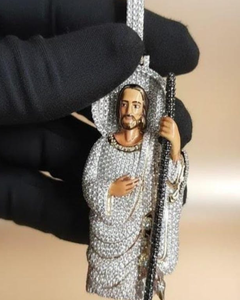 Pendentif religieux chrétien Jésus entièrement serti de pierres, en argent sterling 925, bijoux de luxe hip-hop bling, moissanite, rhodium, or - Product Image 1