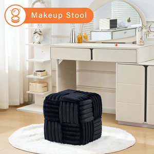 Black Square Corduroy <b>Vanity</b> Chair Bench Padded Woven Footrest Ottoman Foot <b>Stool</b> for Entryway & Living Room - Product Image 6