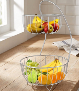 Moderno Soporte de Metal de 2 Niveles para Frutas |   Recipiente de Almacenamiento de Doble Capa para Encimera con Asa para Organización de Cocina - Product Image 2