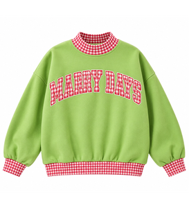Custom <b>Women's</b> <b>Christmas</b> <b>Sweatshirt</b> Oversized Mock Neck Pullover Red Gingham Plaid Trim Embroidered Letter Casual Winter - Product Image 3