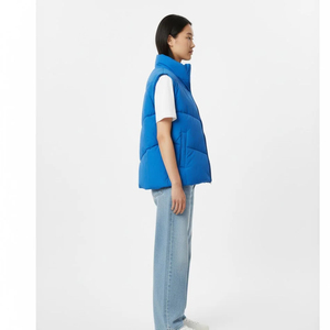 Custom Women's Bright Blue <b>Puffer</b> <b>Vest</b> High Stand Neck V Quilting Pattern Sleeveless Padded Casual Outdoor <b>Vest</b> OEM Supplier - Product Image 3