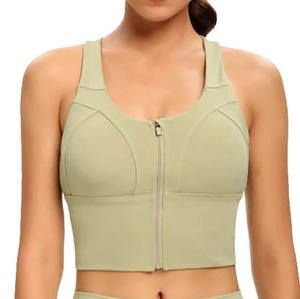 Women Functional Front Zipper Sports Bra Light Sage Green High Impact <b>Padded</b> Gym Top Dry Fit Fitness Bra - Product Image 3