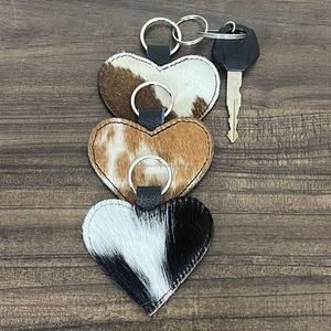 2026 New Customized Hair on Cowhide <b>Leather</b> Heart Shaped Keychain Western Real Genuine <b>Leather</b> Key Fob Gift Accessory for Unisex - Product Image 4