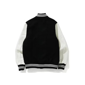 Veste universitaire pour hommes, veste de baseball personnalisée noire et blanche, logo brodé, boutons pression - Product Image 2