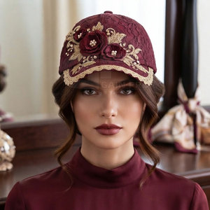 Gorro de Béisbol de Encaje para Mujer, con Bordado Floral Intrincado y Pedrería, Cierre Ajustable, para Uso Diario - Product Image 4