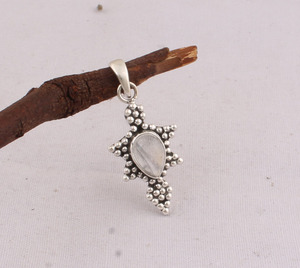 925 Sterling Silver Rainbow <b>Moonstone</b> <b>Pendant</b> Wholesale Natural Blue Fire <b>Moonstone</b> Dotted Bezel Jewelry Handmade Boho Gemstone - Product Image 6
