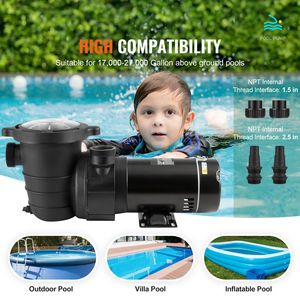 Pompa per Piscina Monovelocità 1HP 80 GPM Portata Massima 120V 3450 RPM 36 ft Altezza Massima di Sollevamento Pompa per Piscina Fuori Terra 60Hz Frequenza 230V - Product Image 4