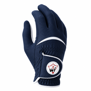 Gant de golf en cuir véritable bleu marine de qualité supérieure avec bordure blanche, doigts respirants, sangle de poignet réglable à scratch pour usage unisexe - Product Image 3