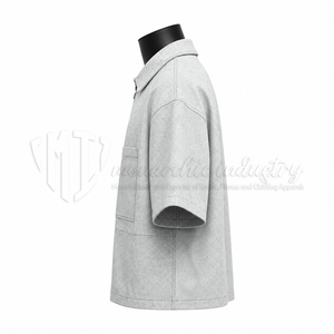 Chemise décontractée pour homme à manches courtes avec fermeture éclair, col rabattu, couleur unie, sergé, ODM, collection printemps, 100 % coton biologique, écologique - Product Image 5