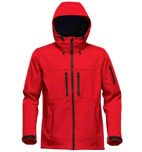 Men's <b>Red</b> <b>Hooded</b> Fleece <b>Jacket</b> Windproof Zipper Closure Casual Winter Wear Polyester Material - Product Image 1