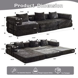 Chenil <b>Convertible</b> Floor Sofa <b>Bed</b> Compression Fixed Shape Frame Boneless Modular Sectional No Assembly Required for Living Room - Product Image 3