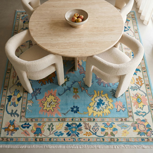 Alfombra de Lana Anudada a Mano Multicolor de Primera Calidad, Diseño Clásico de Pelo Plano con Borde Floral Tradicional para Sala de Estar, Decoración del Hogar - Product Image 4