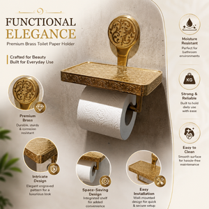 Luxury Brass Toilet Paper Holder with <b>Shelf</b> <b>Wall</b> Mounted Antique <b>Gold</b> Tissue Roll Holder Decorative Bathroom Hardware Organizer - Product Image 5