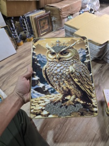 Marco de Pared Rectangular de Cristal Hecho a Mano con Piedra de Pirita Natural, Diseño de Búho Colorido, Decoración para el Hogar - Product Image 5