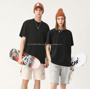 Wholesale 220gsm Unisex Oversized 100% Cotton Short Sleeve <b>T</b>-<b>shirt</b> <b>Blank</b> Black <b>White</b> Tee for Printing - Product Image 1