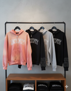 Sweats à capuche zippés effet délavé soleil, personnalisables avec strass et logos sérigraphiés, qualité supérieure, répondant aux exigences les plus exigeantes des clients. - Product Image 4